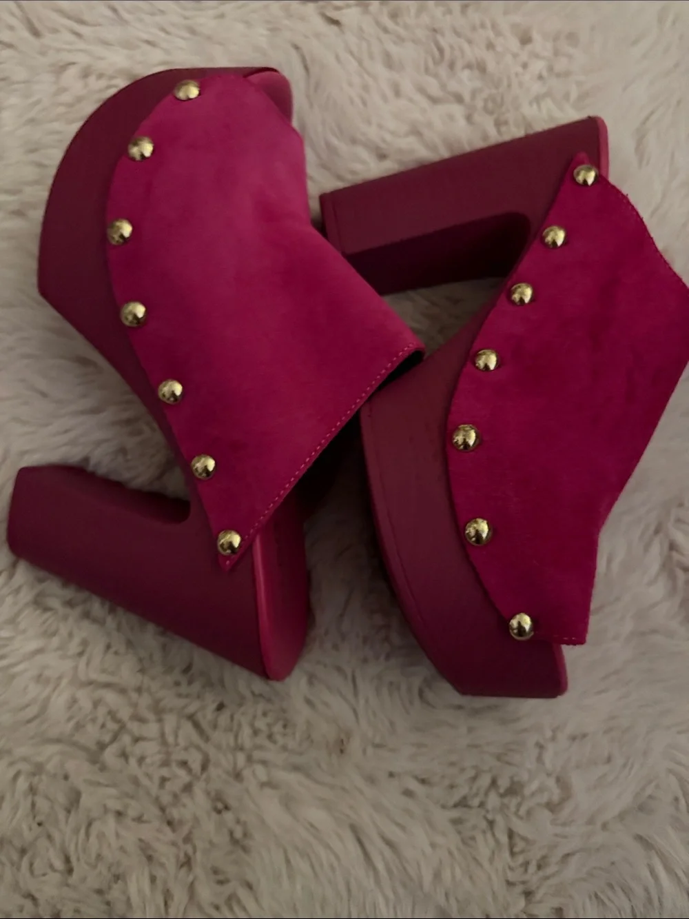 Aldo Fuchsia Platform Mule Heels with Gold Stud Accents NWOB